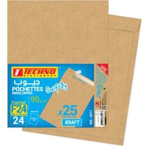 POCHETTES KRAFT F24 ADHESIVE 260x330 PQT 25 "TECHNO" REF: 5517