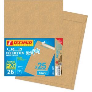 POCHETTES KRAFT F26 ADHESIVE 280x365 PQT 25 "TECHNO" REF: 5521