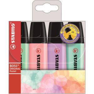 SURLIGNEUR BOSS PASTEL EN POCHETTE 04 COULEURS "STABILO" REF: 70/4-2