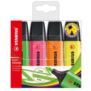 SURLIGNEUR FLUO BOSS POCHETTE DE 04 COULEURS "STABILO" REF: 70/4