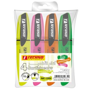 SURLIGNEUR TETE BISEAUTEE POCHETTE DE 04 COULEURS "TECHNO" REF: 2204