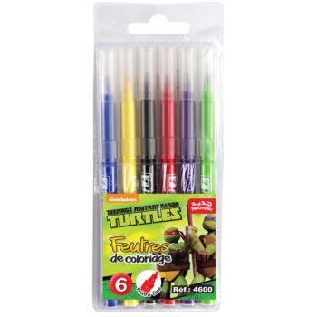 FEUTRE DE COLORIAGE 6 PIECES TURTLES "TECHNO" REF: 4600