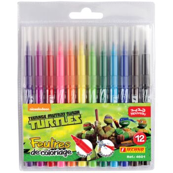 FEUTRE DE COLORIAGE 12 PIECES TURTLES "TECHNO" REF: 4601