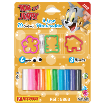 PATE A MODELER DE 10 COULEURS AVEC 3 MOULES ET 6 YEUX LICENCE TOM AND JERRY "TECHNO" REF: 5863