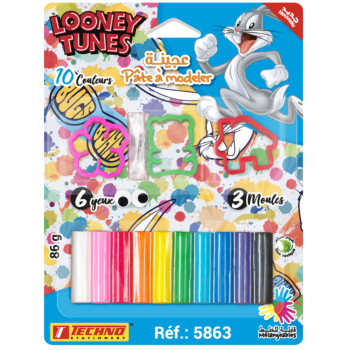 PATE A MODELER DE 10 COULEURS AVEC 3 MOULES ET 6 YEUX LICENCE LOONEY TUNES "TECHNO" REF: 5863