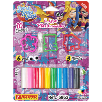 PATE A MODELER DE 10 COULEURS AVEC 3 MOULES ET 6 YEUX LICENCE SUPER HERO GRIRLS "TECHNO" REF: 5863