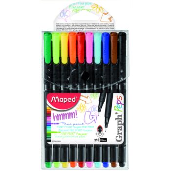 FEUTRE POINTE FINE 0.4MM 10 COULEURS GRAPH'PEPS "MAPED" REF: 749150