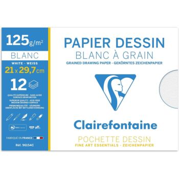 PAPIER A DESSIN GRAIN 12F A4 125g "CLAIREFONTAINE" REF:96154C