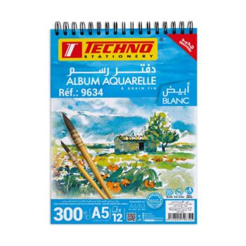 ALBUM AQUARELLE 12 FEUILLES A5 14.8X21 cm 300G "TECHNO" REF: 9634
