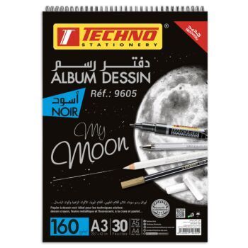 ALBUM PAPIER NOIR 30 FEUILLES A3 29.7x42 cm 160G "TECHNO" REF: 9605