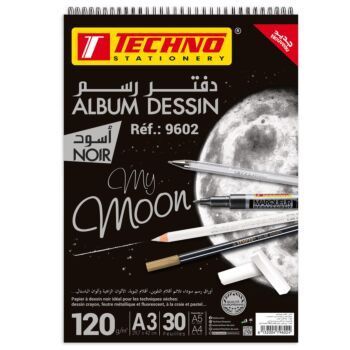 ALBUM PAPIER NOIR 30 FEUILLES A3 120g "TECHNO" REF: 9602