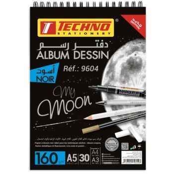 ALBUM PAPIER NOIR 30 FEUILLES A5 14.8 x 21 cm 160G "TECHNO" REF: 9604