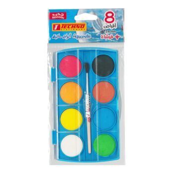 AQUARELLE ECOLIER 08 PASTILLES 28MM AVEC PINCEAU BLEU "TECHNO" REF: 4405
