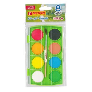 AQUARELLE ECOLIER 08 PASTILLES 28MM AVEC PINCEAU VERT "TECHNO" REF: 4405