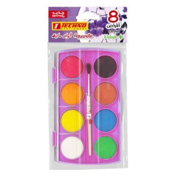 AQUARELLE ECOLIER 08 PASTILLES 28MM AVEC PINCEAU VIOLET "TECHNO" REF: 4405
