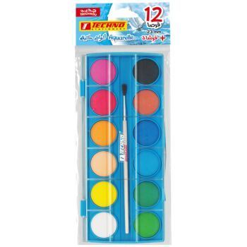 AQUARELLE ECOLIER 12 PASTILLES 23MM AVEC PINCEAU BLEU "TECHNO" REF: 4406