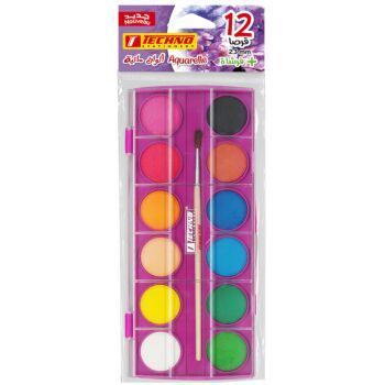 AQUARELLE ECOLIER 12 PASTILLES 23MM AVEC PINCEAU VIOLET "TECHNO" REF: 4406