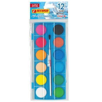 AQUARELLE ECOLIER 12 PASTILLES 28mm AVEC PINCEAU BLEU "TECHNO" REF: 4407