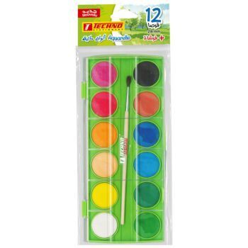 AQUARELLE ECOLIER 12 PASTILLES 28mm AVEC PINCEAU VERT "TECHNO" REF: 4407