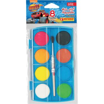 AQUARELLE ECOLIER 8 PASTILLES 28mm AVEC PINCEAU BLAZE "TECHNO" REF: 4788