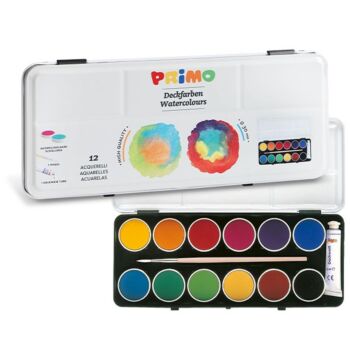 AQUARELLE FINE 12 PASTILLES 30mm BOITE METALLIQUE "PRIMO" REF: 133A12MGM