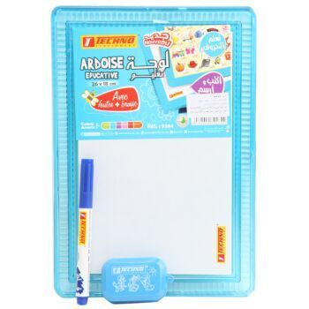 ARDOISE DOUBLE FACE BLANCHE LETTRES ARABE AVEC BROSSE ET MARQUEUR BLEU "TECHNO" REF: 9264