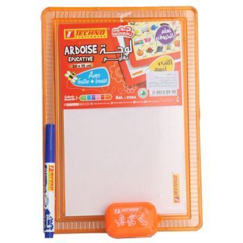 ARDOISE DOUBLE FACE BLANCHE LETTRES ARABE AVEC BROSSE ET MARQUEUR ORANGE "TECHNO" REF: 9264