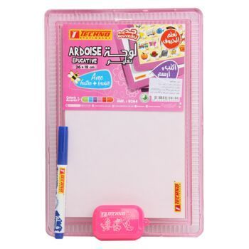 ARDOISE DOUBLE FACE BLANCHE LETTRES ARABE AVEC BROSSE ET MARQUEUR ROSE "TECHNO" REF: 9264
