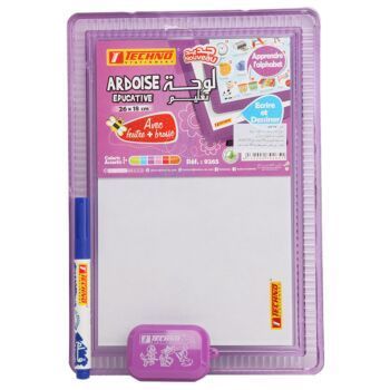 ARDOISE DOUBLE FACE BLANCHE LETTRES FRANÇAIS AVEC BROSSE ET MARQUEUR VIOLET "TECHNO" REF: 9265