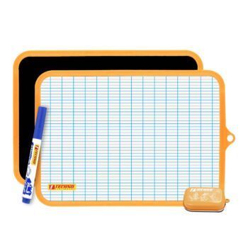 ARDOISE DOUBLE FACES BLANCHE ET NOIRE AVEC BROSSE ET MARQUEUR ORANGE "TECHNO" REF: 3210