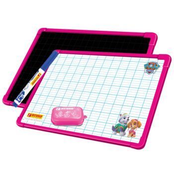 ARDOISE DOUBLE FACES BLANCHE ET NOIRE AVEC BROSSE ET MARQUEUR ROSE "TECHNO" REF: 9263