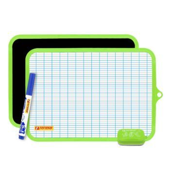 ARDOISE DOUBLE FACES BLANCHE ET NOIRE AVEC BROSSE ET MARQUEUR VERT "TECHNO" REF: 3210
