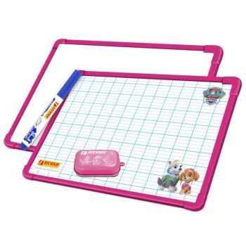 ARDOISE DOUBLE FACES BLANCHE ET QUADRILLEE AVEC BROSSE ET MARQUEUR ROSE "TECHNO" REF: 9222