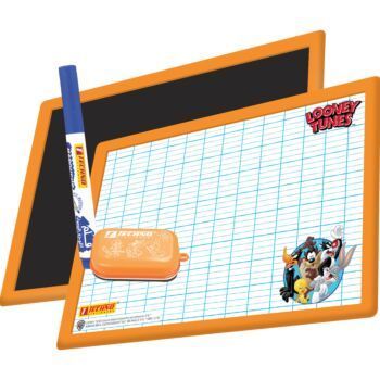 ARDOISE ORANGE D-FACE BLANCHE/NOIRE AVEC BROSSE ET MARQUEUR LOONEY TUNES "TECHNO" REF: 9544