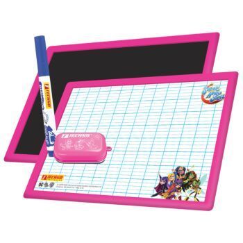ARDOISE ROSE D-FACE BLANCHE/NOIRE AVEC BROSSE ET MARQUEUR SUPER HERO GIRLS "TECHNO" REF: 9544