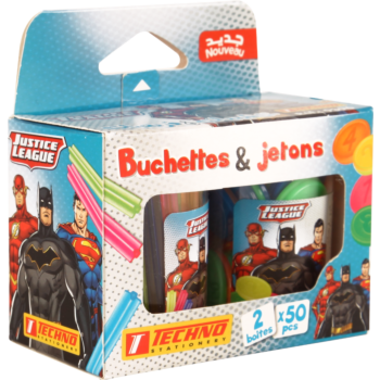 BUCHETTES ET JETONS EDUCATIFS SOUS LICENCE JUSTICE LEAGUE "TECHNO" REF: 9396