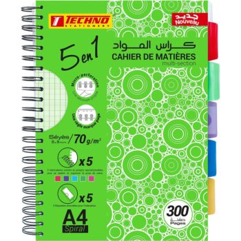 CAHIER DE MATIERES 5EN1 SEYES 08mmx08mm 70g 300 PAGES "TECHNO" REF: 4496