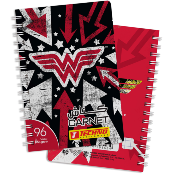 CARNET SPIRALE 96P 9 x 14 cm 5x5 mm 70g LICENCE WONDER WOMAN "TECHNO" REF: 9558
