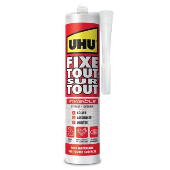 COLLE DE MONTAGE FIXE TOUT SUR TOUT INVISIBLE EN CARTOUCHE DE 300G "UHU" REF:37740