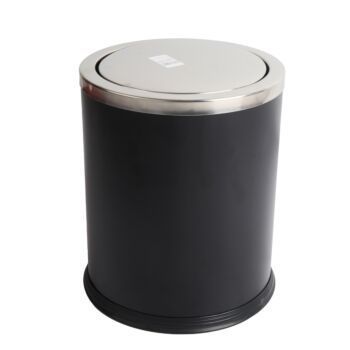 CORBEILLE A PAPIER RONDE COUVERCLE BASCULANT 11 L EN METAL NOIRE TECHNO REF: 8016