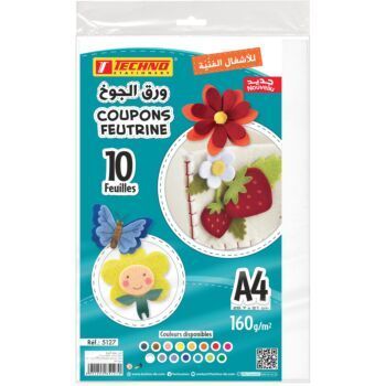 COUPONS FEUTRINE SOUPLE A4 160g PAQUET DE 10 COUPONS BLANC "TECHNO" REF: 5127