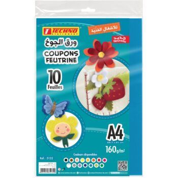 COUPONS FEUTRINE SOUPLE A4 160g PAQUET DE 10 COUPONS BLEU TURQUOISE "TECHNO" REF: 5132