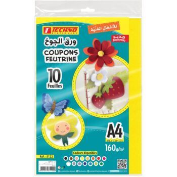 COUPONS FEUTRINE SOUPLE A4 160g PAQUET DE 10 COUPONS JAUNE CITRON "TECHNO" REF: 5122