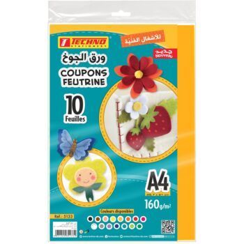 COUPONS FEUTRINE SOUPLE A4 160g PAQUET DE 10 COUPONS JAUNE "TECHNO" REF: 5133