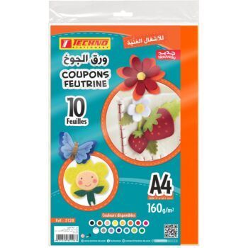 COUPONS FEUTRINE SOUPLE A4 160g PAQUET DE 10 COUPONS ORANGE "TECHNO" REF: 5128
