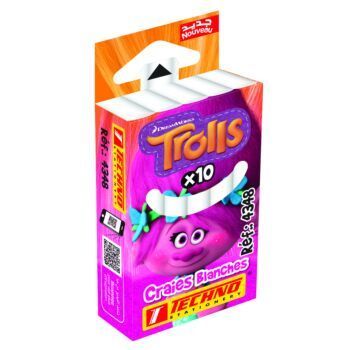 CRAIE BLANCHE DE 10 PIECES MOTIF TROLLS "TECHNO" REF: 4348