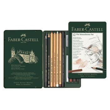 CRAYON PITT MONOCHROME BOITE METALLIQUE DE 12 PIECES "FABER CASTELL" REF: 112975