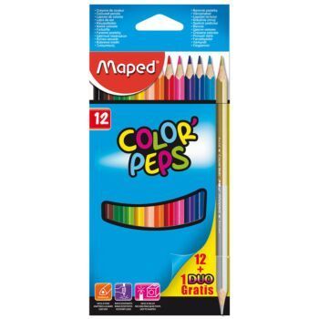CRAYONS COULEURS DE 12 AVEC 01 CRAYON DUO GRATUIT COLOR'PEPS "MAPED" REF: 832021