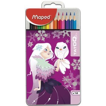 CRAYONS COULEURS DE 12 COULEURS BOITE EN METAL TATOO "MAPED" REF: 832037