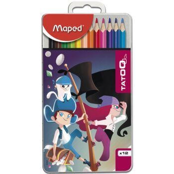 CRAYONS COULEURS DE 12 COULEURS BOITE EN METAL TATOO PIRATES "MAPED" REF: 832037